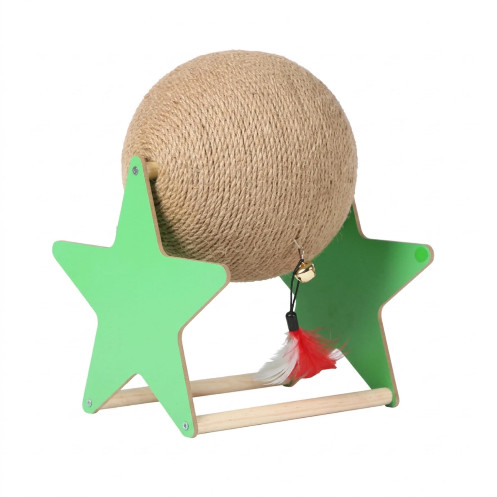 Griffoir pour Chat Balle avec Armature en Bois Jouet Pendu Plume Clochette Construction Solide Peu Encombrant Adapté aux Appartements Chambre Protection des Meubles, Grand