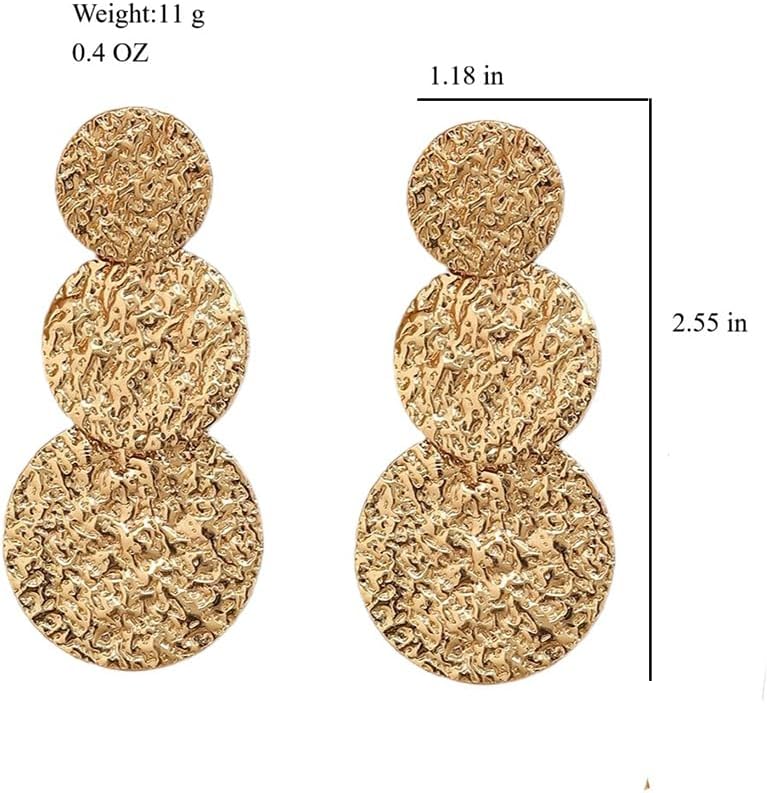 Gold Chunky Hammered Plated Disc Dangle Drop Earrings for Women, Statement Vintage Silver Geometric Circle Dangling Earring Trendy Party Jewelry Gifts - Image 3