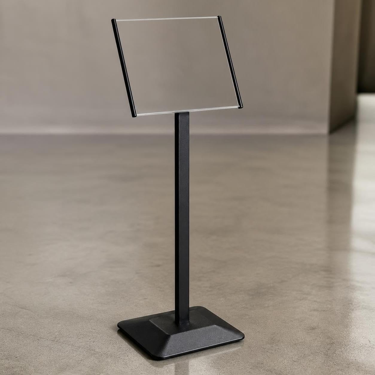 Expositor Carteles Suelo Ajustable , Negro | Acero resistente, plástico | exhibición , ción pie, ángulo ajustable, PET, para Concesionarios