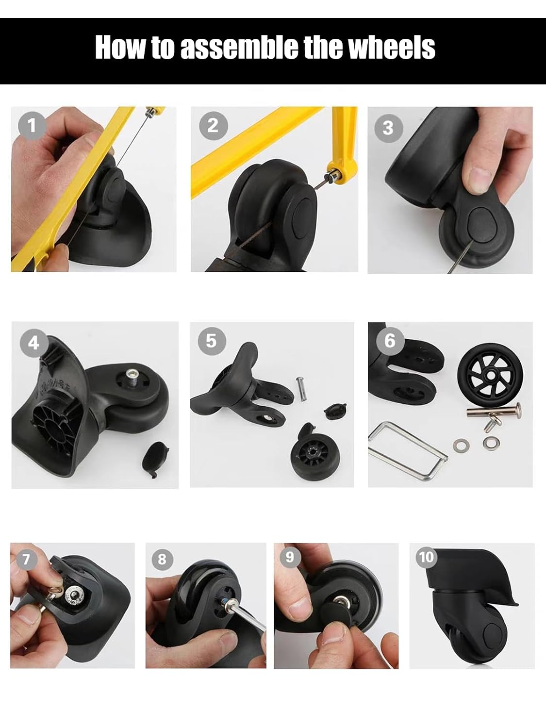 Tobeso-Nuoze Luggage Suitcase Replacement Wheels Luggage Replacement Wheels Wear-Resistant Mute Suitcase Rubber Swivel Caster Wheels Repair Kits 4PCS-52mm, Black image 5