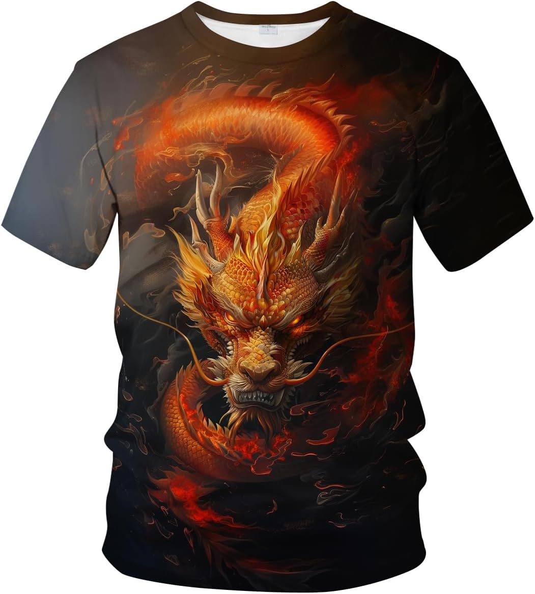 LAOLIUSN Traditional Chinese Dragon T-Shirt Funny Anime Graphic Tee Shirt