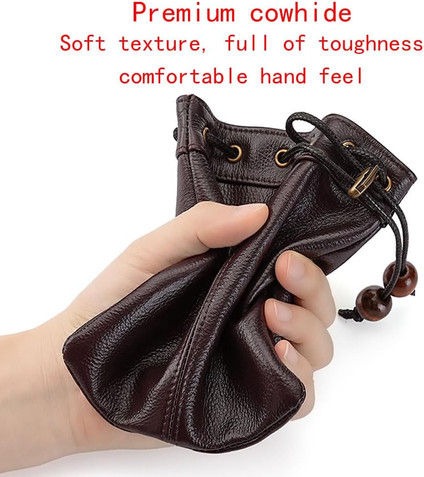 1 Pcs Mini Leather Drawstring Coin Purse Vintage Coin Bag, Coin Organizer, Change Holder, Drawstring Pouch for Men & Women