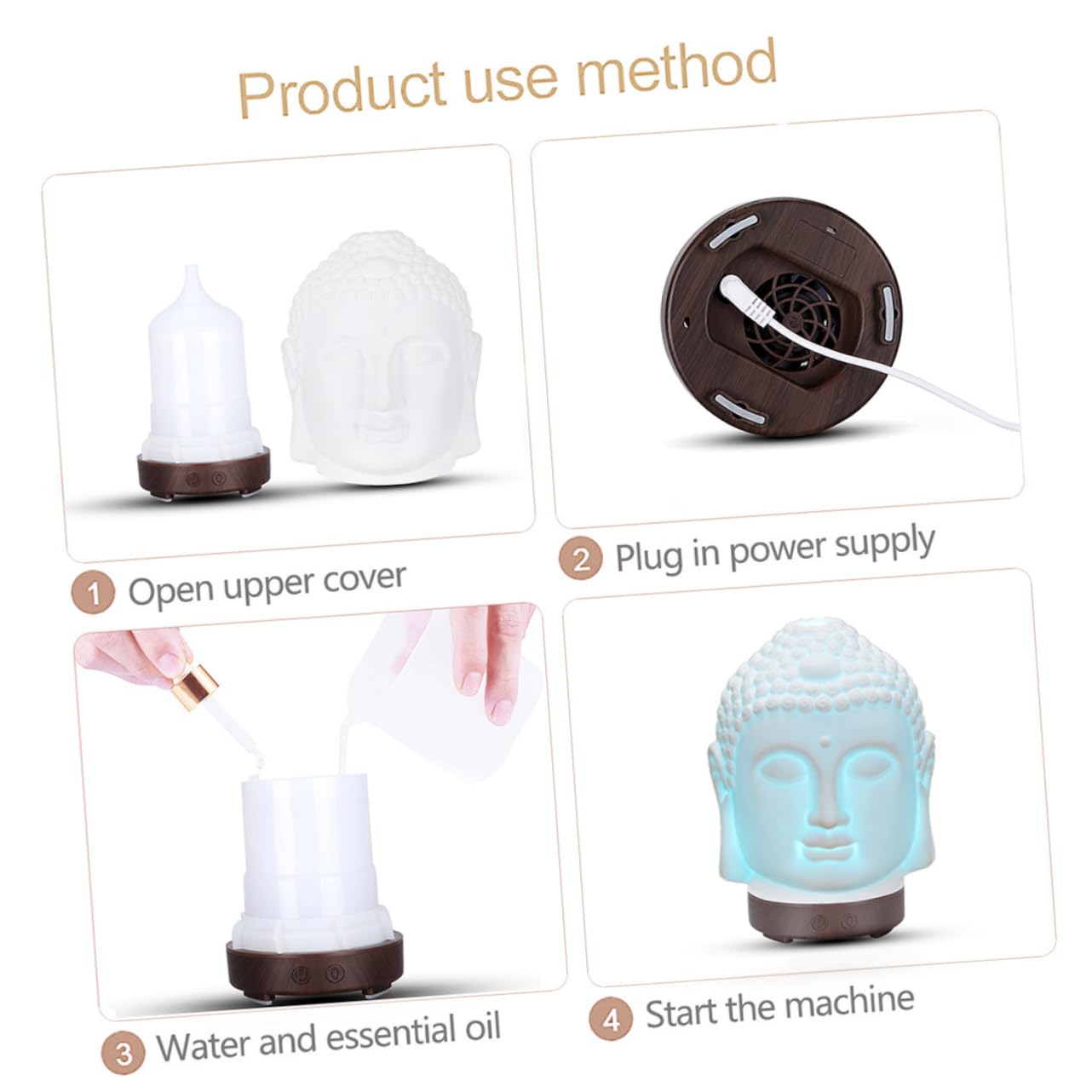 Luftbefeuchter Buddha-kopf-form Keramik Aroma-diffusor Aromatherapie-zerstäuber Öl-diffusor Für Schlafzimmer Nachttisch Schreibtisch