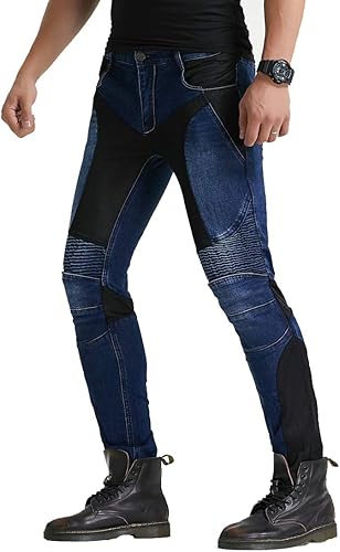 Miniatura 7 de Pantalones vaqueros de malla de verano para montar en motocicleta con armadura Motocross Racing Slim Stretch Pantalones, Azul