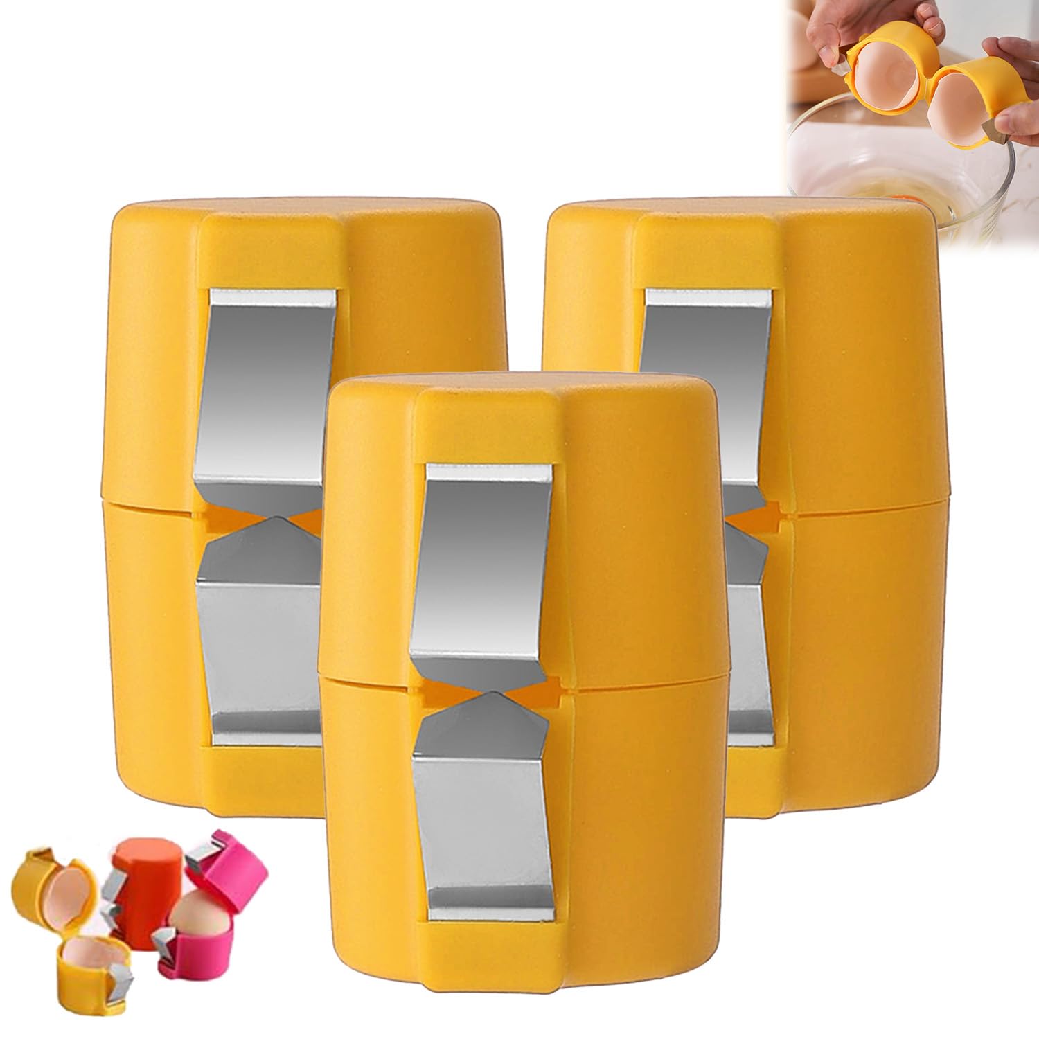 Eggshell Remover, Stainless Steel Egg Cracker Separator Tool, Handheld Egg Cutting Tool, Eggs Separator Cracker, Eggshell Opener, Eggshell Separator, Portable Egg Opener Tool (3, Yellow)