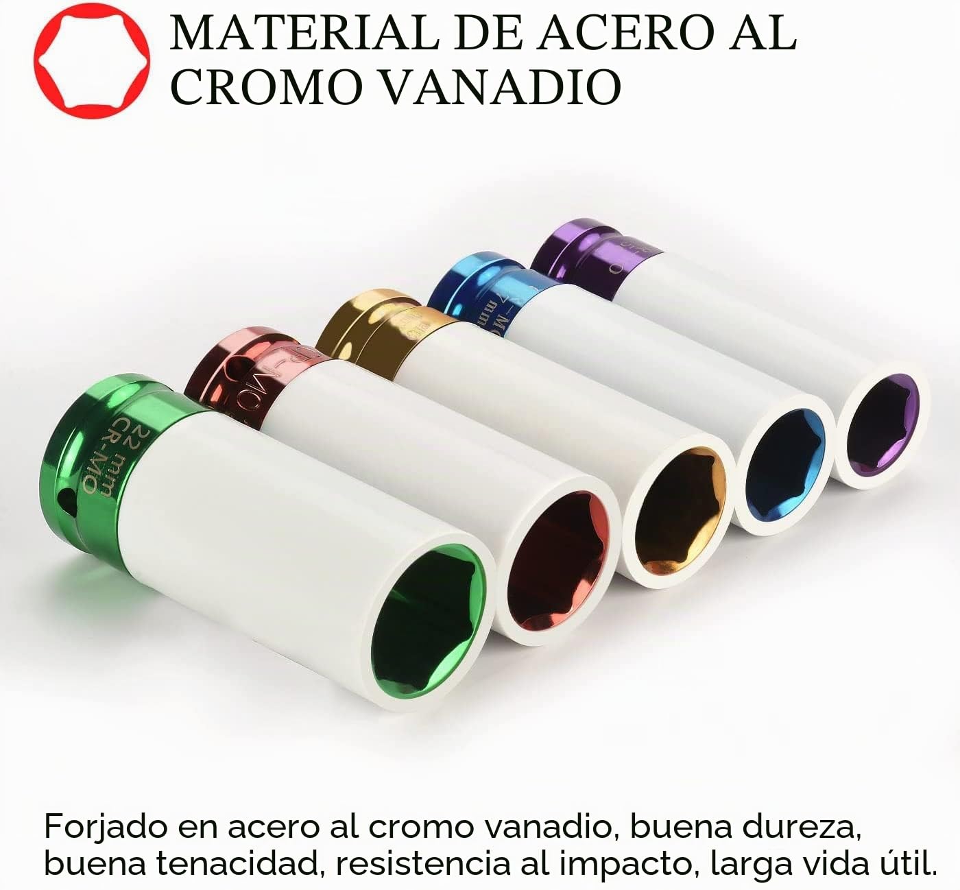 Juego de 5 llaves de impacto con insertos protectores, juego de tuercas para ruedas 15, 17, 19, 21, 22 mm, inserto de 1/2 pulgada para llave de torque e impacto, herramienta para tuercas de
