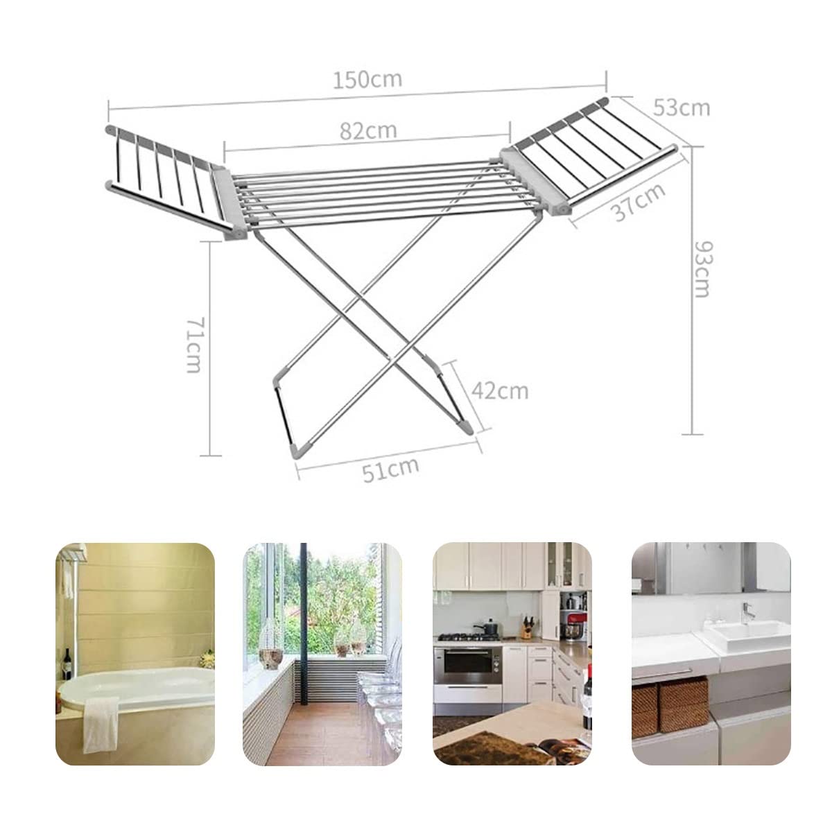 Secado de Ropa con calefacción eléctrica con alas, tendedero de riel for Ropa con calefacción Plegable, tendedero eléctrico for el hogar