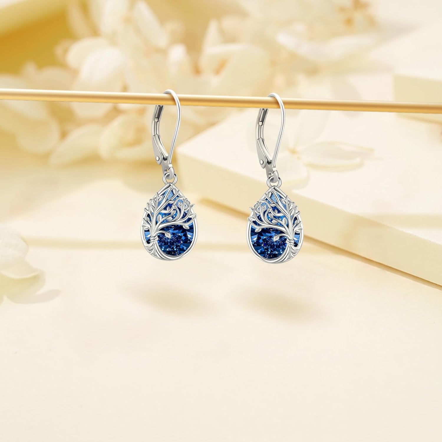 Tree of Life Dangle Drop Earrings 925 Sterling Silver Teardrop Gemstone Birthstone Earring Tree of Life Jewelry Birthday Gifts for Women/Mother/Mom