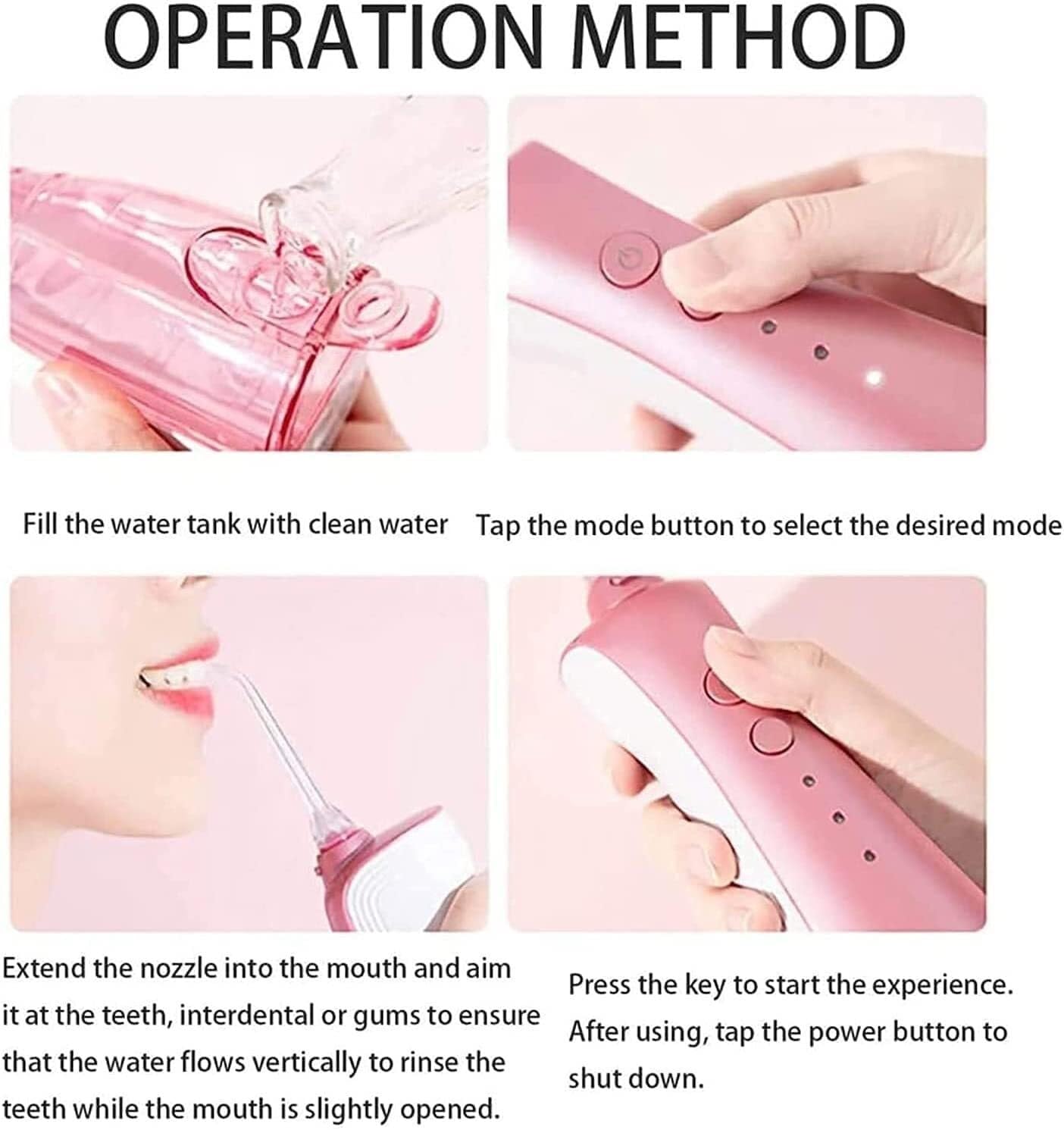 GeRRiT Limpiador de dientes con hilo dental inalámbrico, irrigador bucal recargable por USB for viajes, resistente al agua IPX7, uso de hilo dental con agua de 3 modos con 2 puntas de chorro, boquilla