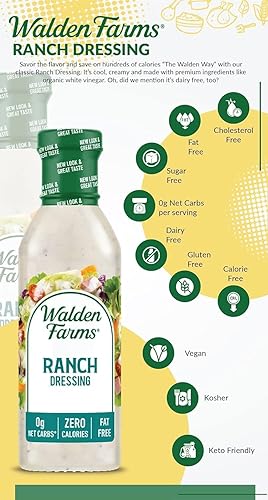 Vista 384 de Walden Farms Buffalo Ranch - Aderezo y salsa – Sin calorías, sin gluten, bajo en carbohidratos, apto para dieta cetogénica, sin azúcar, sin grasa
