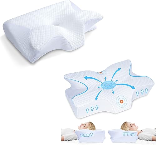 Miniatura 1 de HOMCA Almohada cervical desmontable de espuma viscoelástica 2 en 1 almohada ortopédica contorneada para aliviar el dolor de cuello almohada