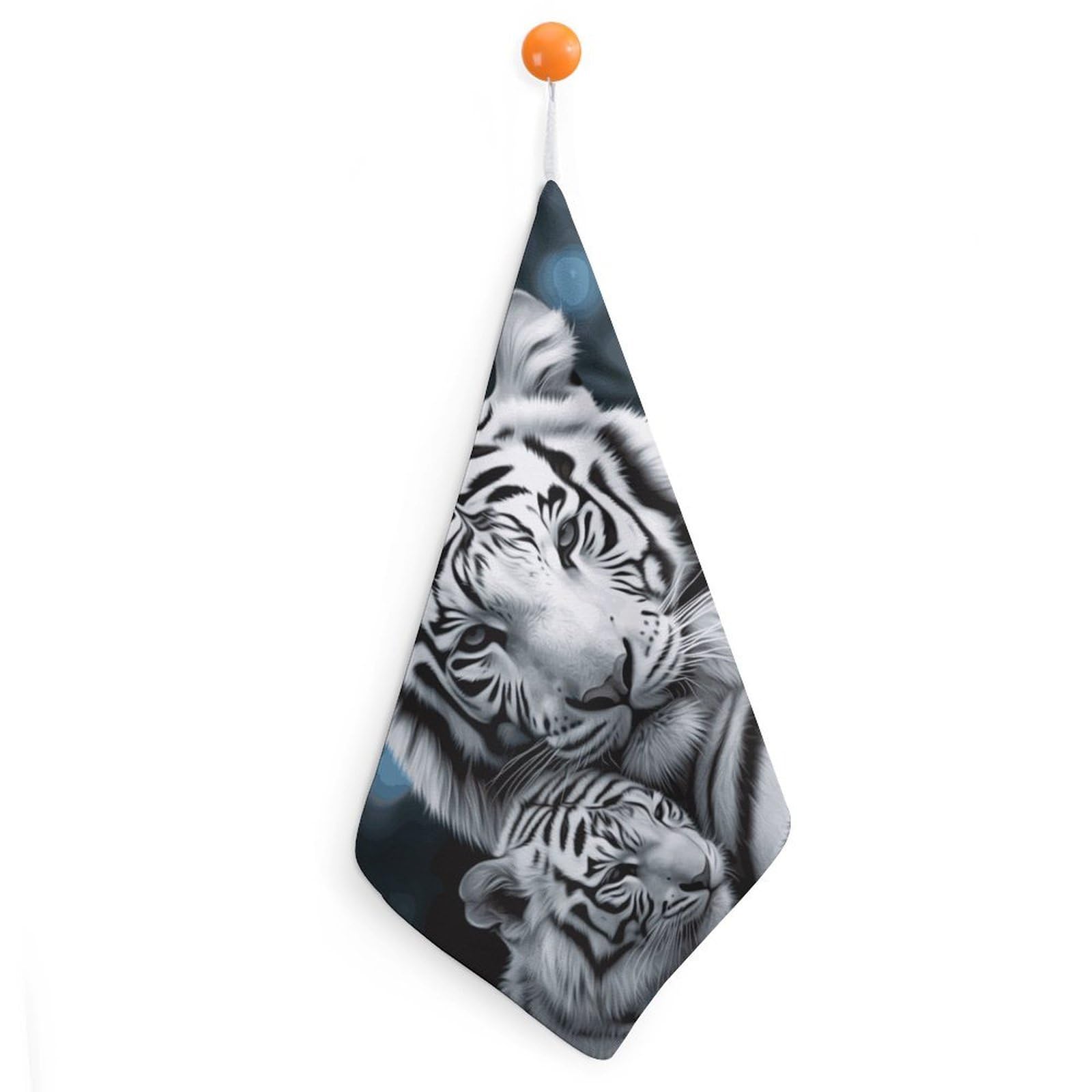 LDGSUPH White Tiger Hand Towels Fashion Hand Face Towel with Hanging Strap Absorbent Soft Decorative Towel Fade Resistant Cozy Face Cloths for Kitchen Gym Bathroom Towels 1PCS