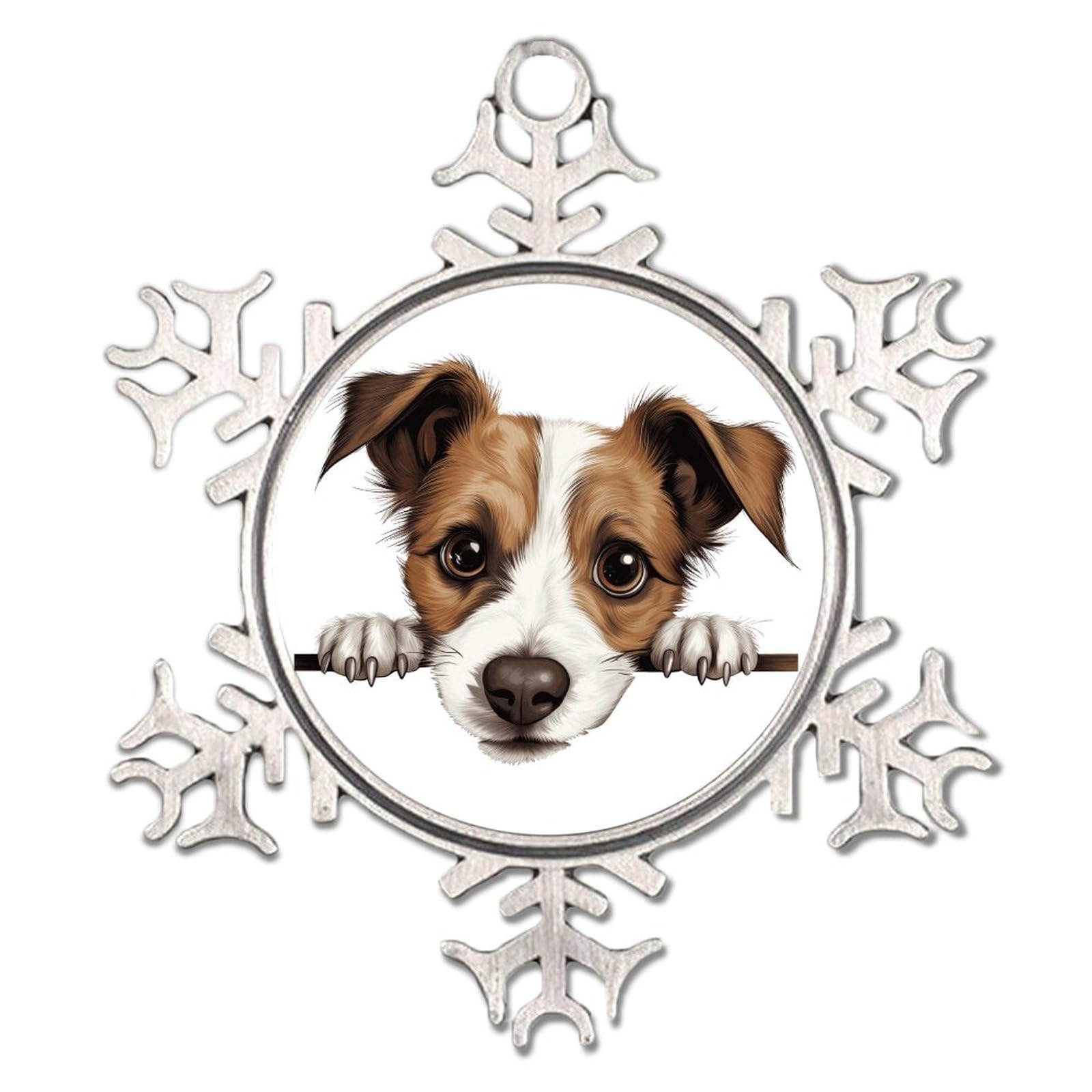 Peeking Dog Jack Russell Terrier White Snowflake Ornaments Colorful Animal Pictures Christmas Tree Hanging Ornaments Holiday Party Decorations 3D Art Portrait Pet Dogs Custom Christmas Bauble
