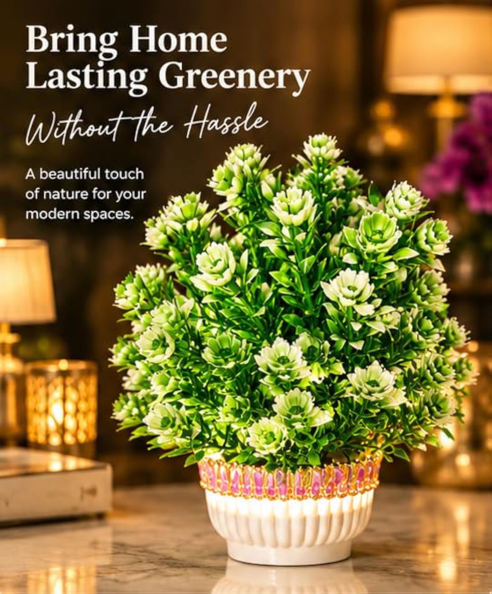 Artificial Flower Pot with Colour Changing LED Light, 22 cm