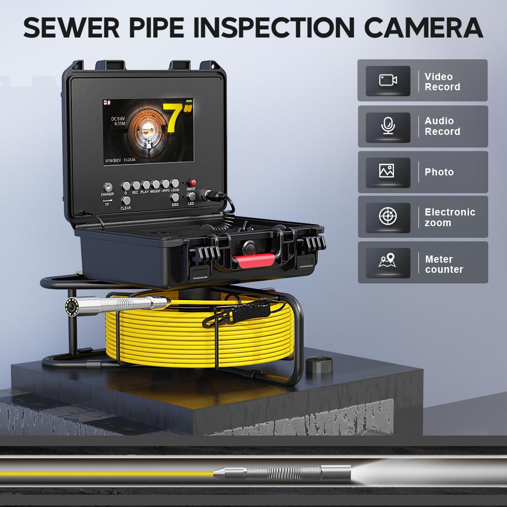 Telecamera Ispezione Tubi Endoscopio Industriale HD Con DVR, Monitor 9", Cavo 20/30/50m, Con Batteria E Scheda TF 16GB