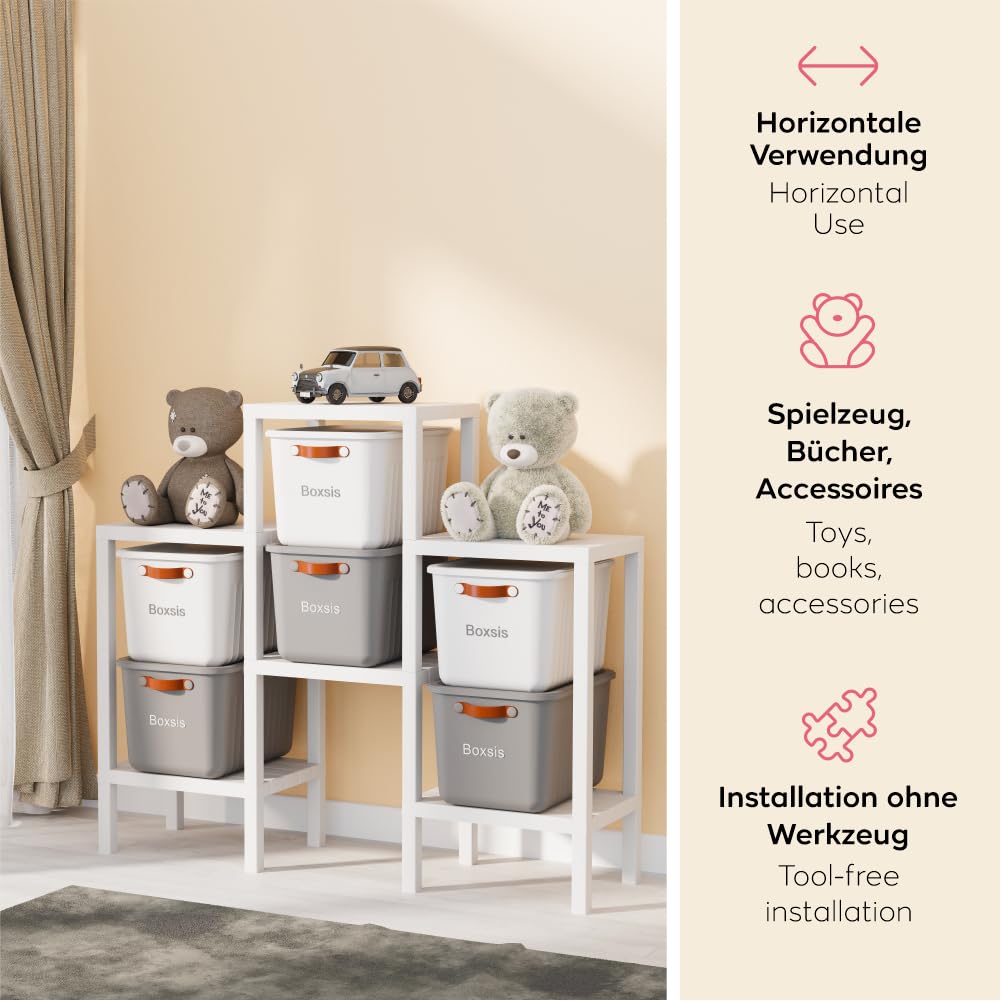 sugodesign OMBEG 6-stufiges Regal, Flexibles Standregal oder Beistellregal, Kunststoff, 10 kg Tragkraft pro Ebene, Werkzeuglose Montage, für Bad, Küche, Büro (weiß)