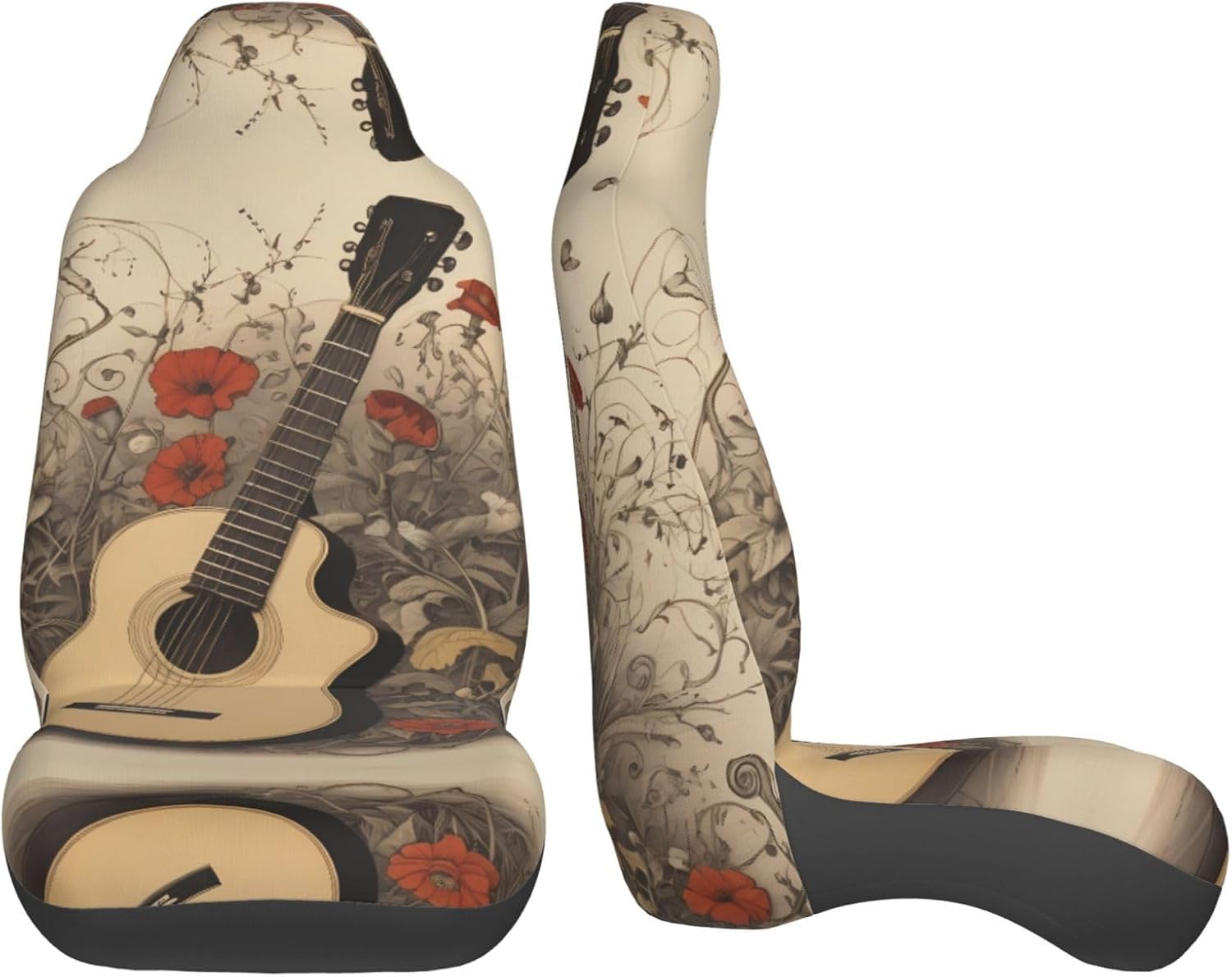 Universal Guitar in the Flowers Printed car seat Covers are Suitable for Most Seats in Trucks, Vans, and Other Similar Vehicles.
