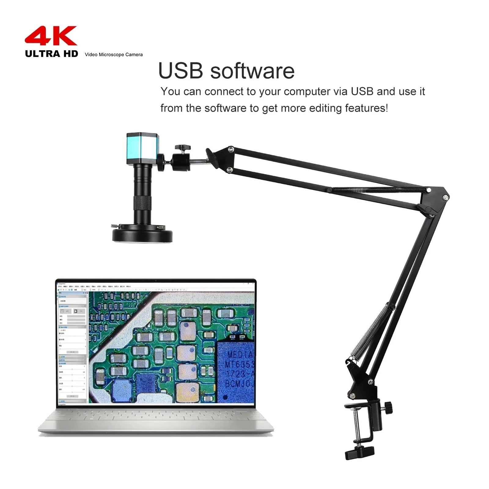 Digital Microscope 4K FULL HD HDMI VGA 1080P Industrial Camera C-Mount Via Type Measurement 150x Lens For Soldering Phone(HDMI VGA Entry model)
