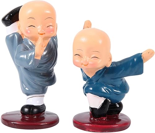 Miniatura 8 de Decoraciones de tablero de instrumentos, 4 piezas de estatua de monje pequeño Kungfu, escultura de resina, decoración del hogar, oficina,