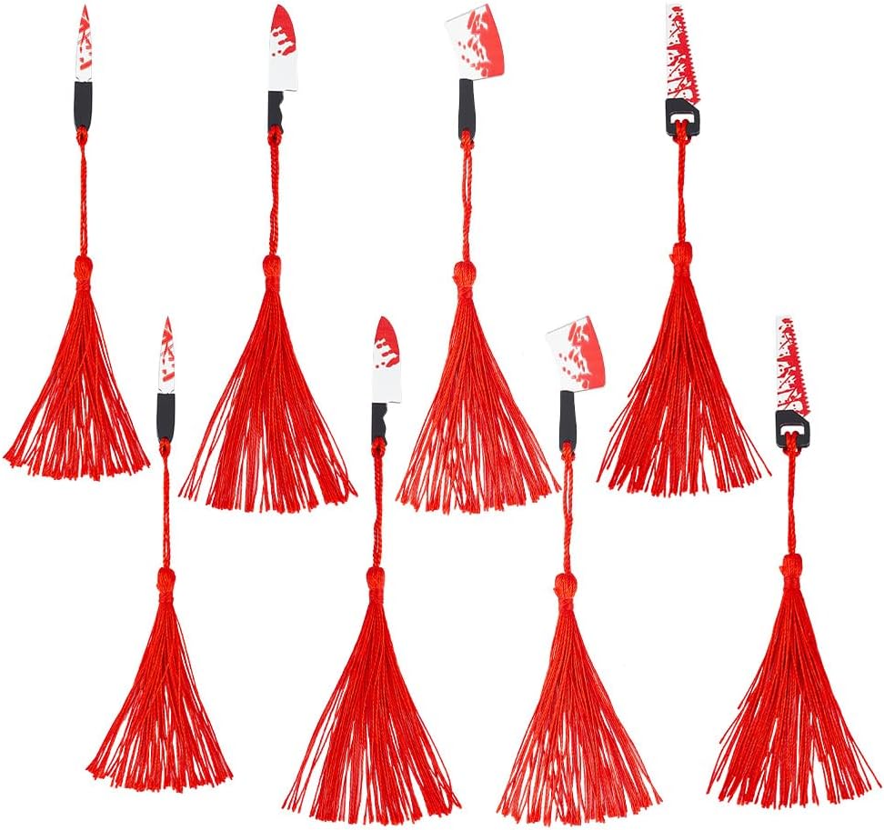 8 Pcs 4 Styles Blood Splatter Dagger Bookmarks, Halloween Theme Bookmark Tassels Acrylic Pendant Bookmark Cleaver Chainsaws Saw Bookmarks for Crafts Book Lover Jewelry Making 8 Pcs 4 Styles Blood Splatter Dagger Bookmarks, Halloween Theme Bookmark Tassels Acrylic Pendant Bookmark Cleaver Chainsaws Saw Bookmarks for Crafts Book Lover Jewelry Making