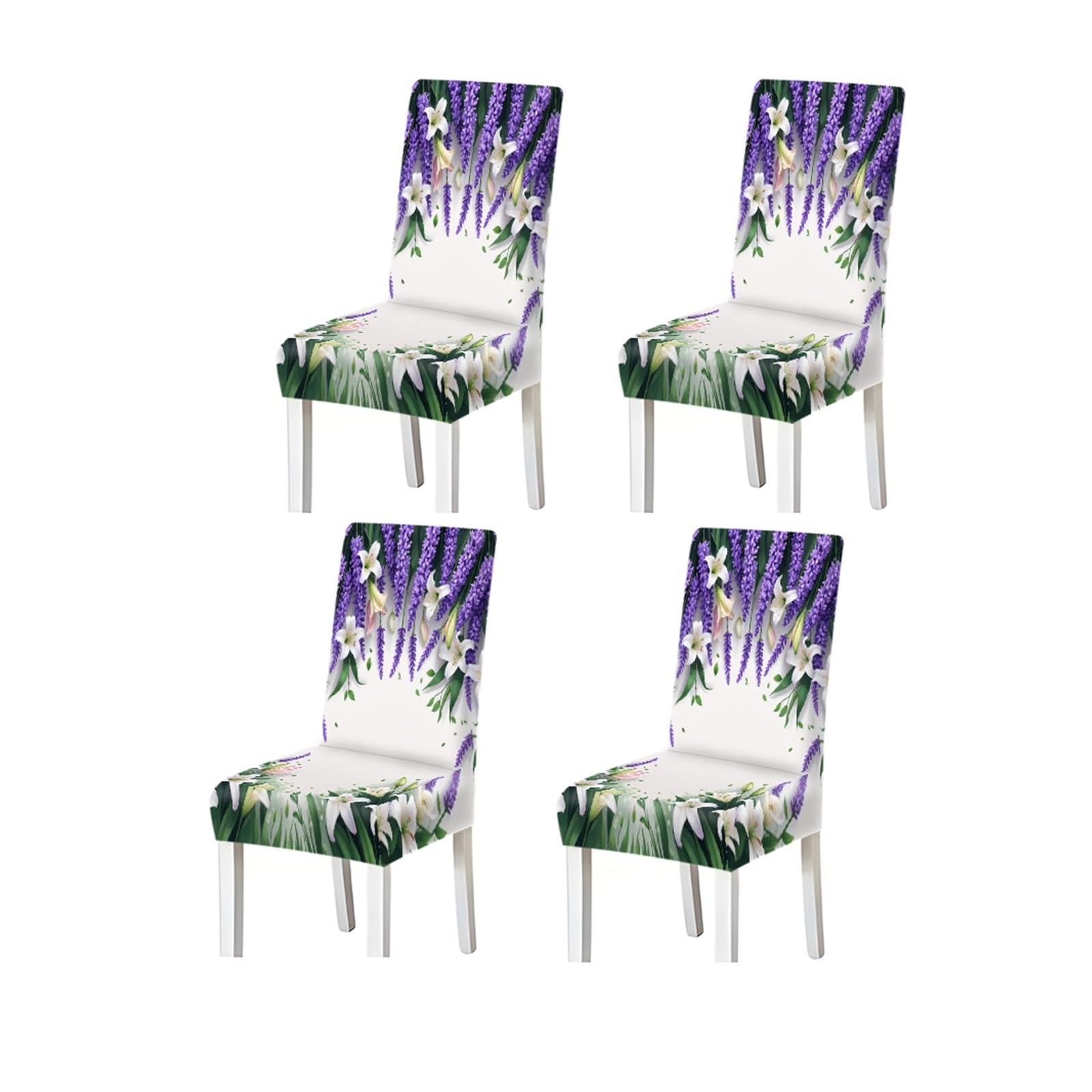 BOSUYBN Lavender Lily Floral Chair Covers Set Of 2/4/6, Stretch Dining Chair Slipcovers, Cottage Garden Home Decor Furniture Protectors for Home Dining Room(4PCSChair cover)