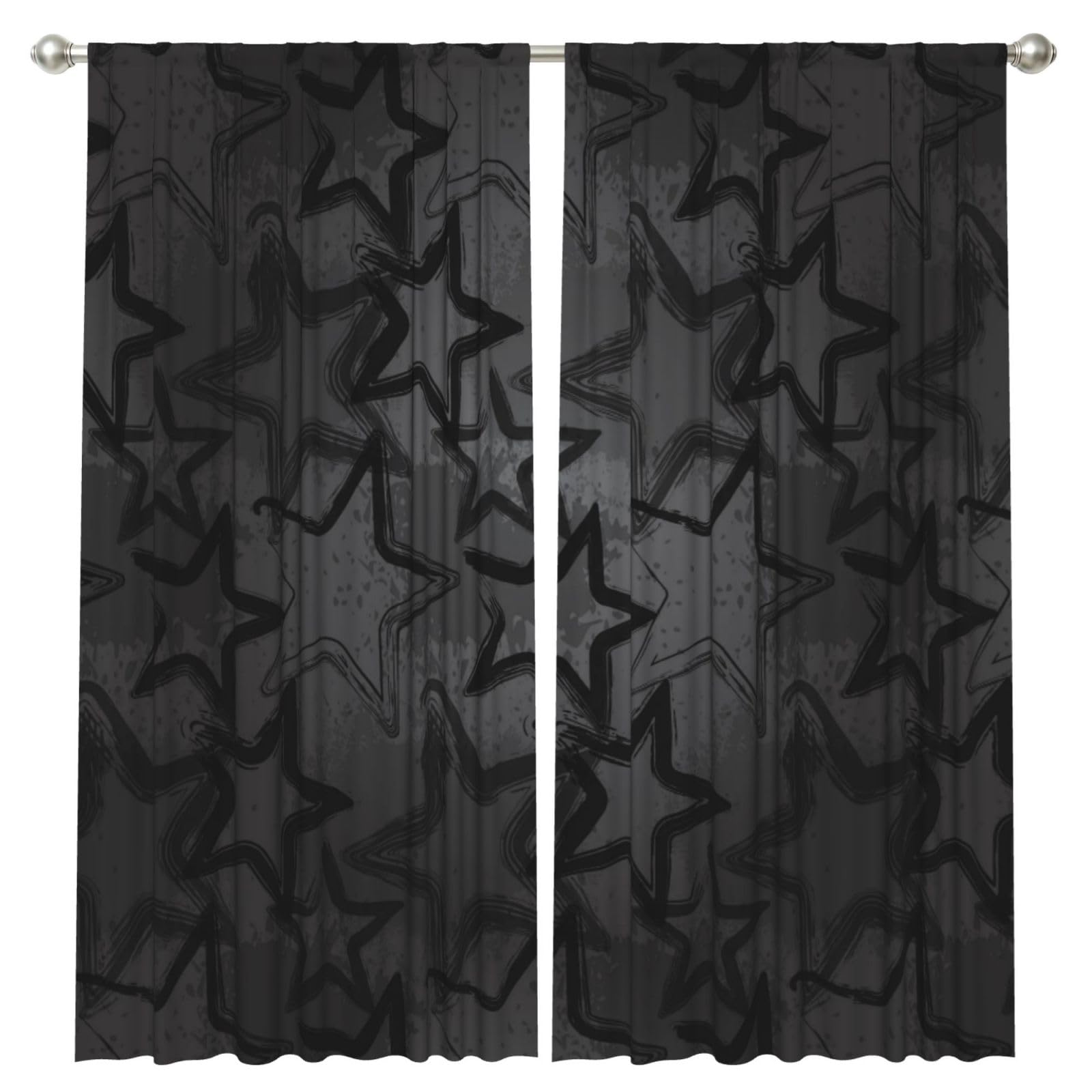 InOmak Star Pattern Gray, 2 Panels Window Curtains 52 x 84 Inch Blackout Curtains for Living Room Bedroom