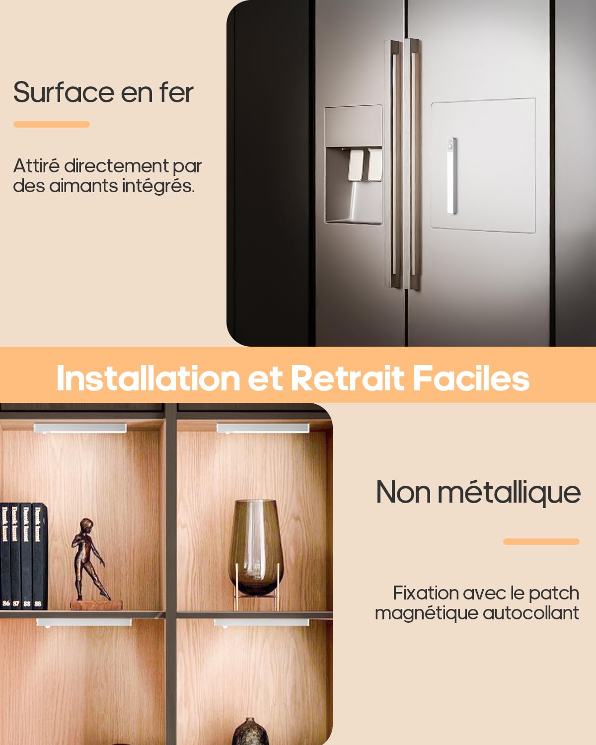 GOODEA Lampe de Placard LED Rechargeable 18cm Sans Fil Avec Station de Chargement, 6 Pcs Réglette LED Lumiere Armoire Détecteur de Mouvement Pour Armoire à Linge, étagère à Livres, Escalier, Couloir