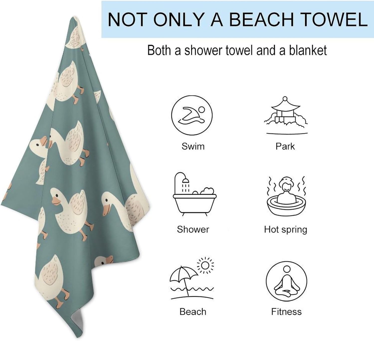 Ducks Cute Pattern Oversized Beach Towel Soft Absorbent Pool Bath Swim Towels for Adults Travel Vacation Gifts 130x80cm