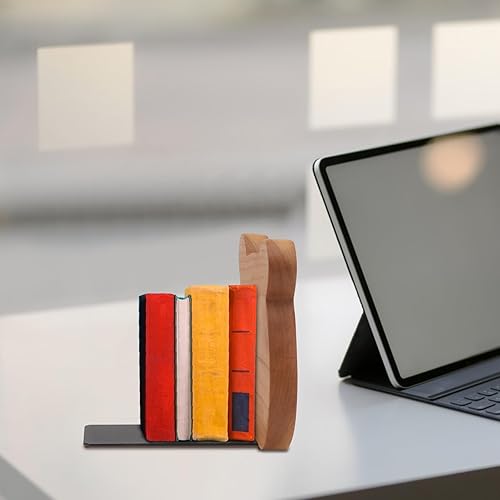 Miniatura 4 de Cabilock 2 tapones para libros sujetalibros de oso de madera para estantes, base de metal, antideslizantes, para decoración de estanterías,