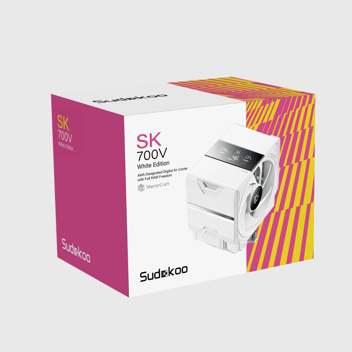 Sudokoo SK700V Blanco Disipador CPU AM5 : CPU Cooler con Pantalla Digital Exclusivo para AM5 - Ventilador CPU 120mm con 7 HeatPipes y Libertad RAM Total, 5 Años de Garantía, Blanco