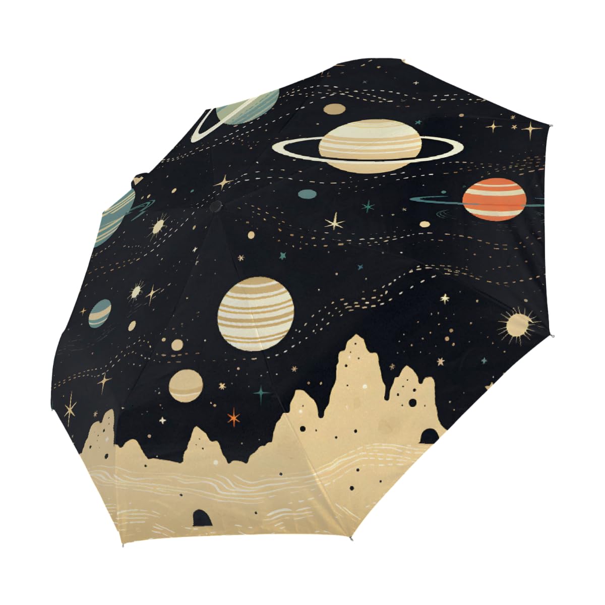 Ombrello pieghevole astratto a mano Universo ombrello da viaggio compatto antivento impermeabile con protezione UV rivestimento nero leggero 8 coste portatile per pioggia sole