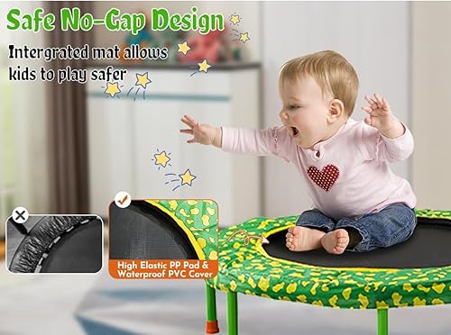Miniatura 3 de Mini trampolín sin huecos de 36 pulgadas con asa para niños, jardín interior de 36 pulgadas, trampolín para bebés con cubierta súper segura para