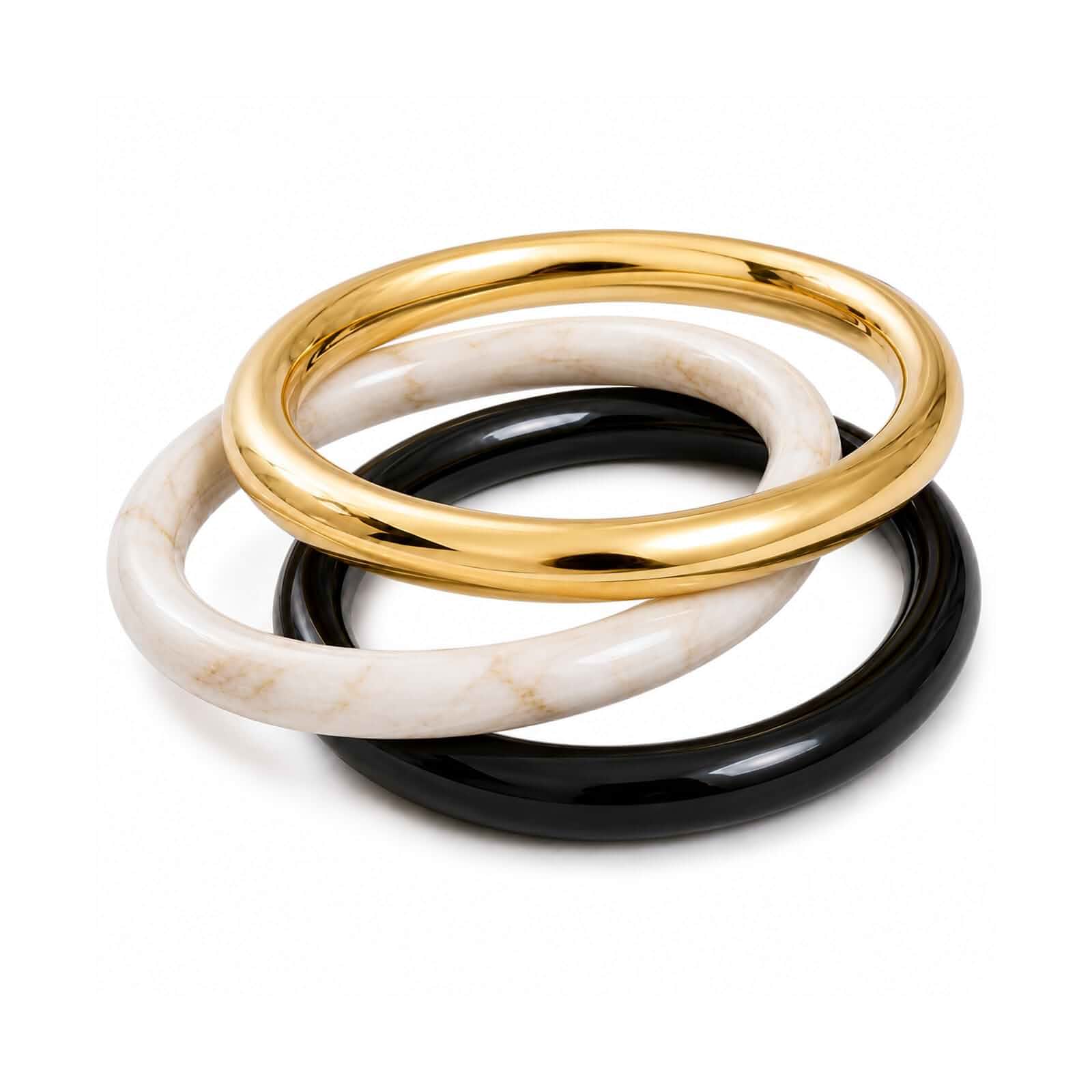 3 Pcs Thin Acrylic Bangle Bracelet Set For Women, Gold Resin Stackable Bangles Colorful Round Acetate Bracelets Fashion Statement Mom Wife Partner Valentine's Day Anniversary Jewelry Gift Adult