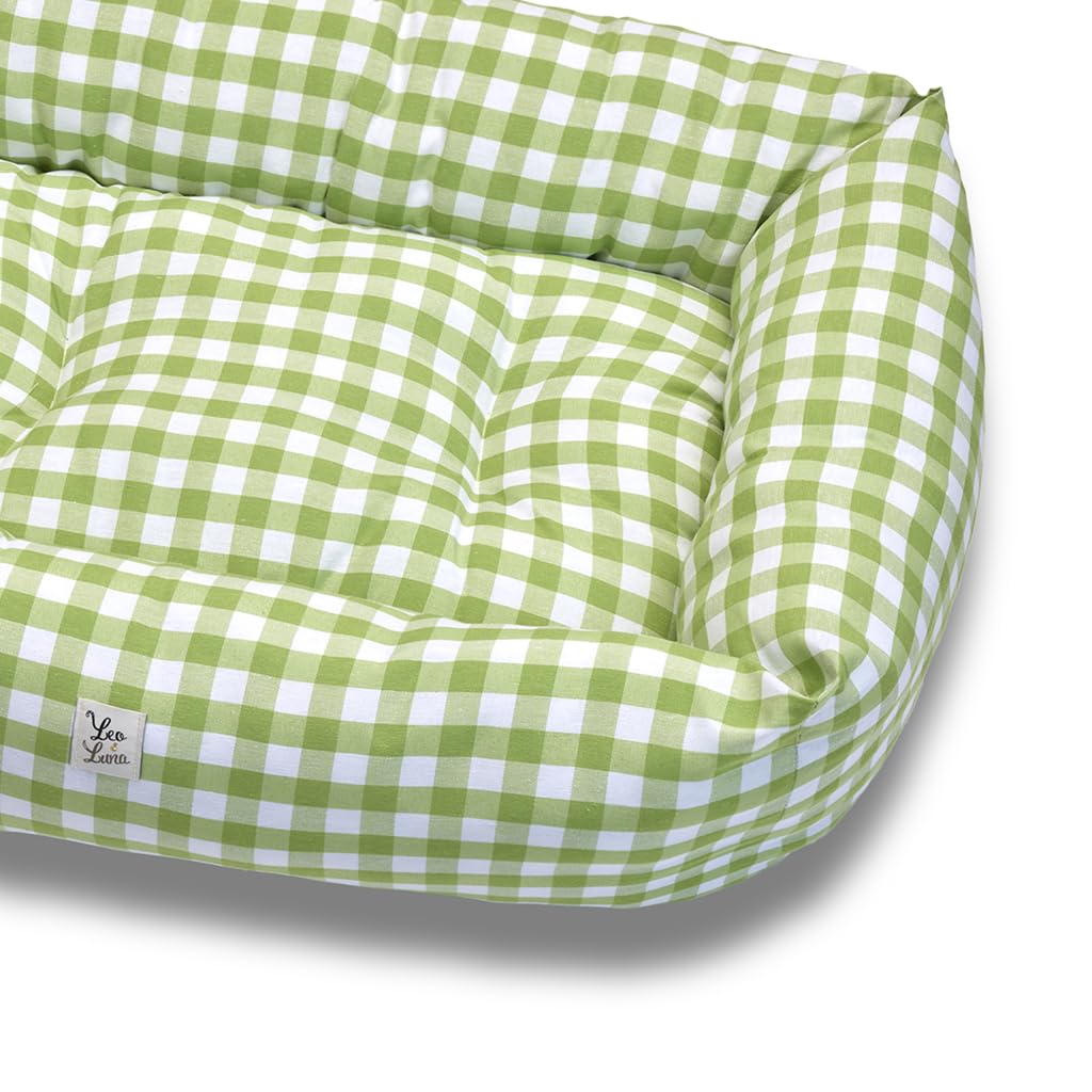 LEO & LUNA Divanetto per Cani, Collezione Quadretto, Produzione Artigianale, Taglie XS-XXL (Pistacchio, L)