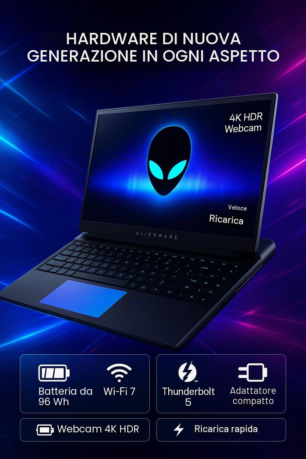 Alienware 18 Area-51 Computer portatile da gioco - Intel Ultra 9 275HX (24 core, fino a 5,4 GHz), RTX 5080 GDDR7, 18 pollici 2,5 K QHD+ 300 Hz, con unità DVD, Win 11 Pro, durata della batteria