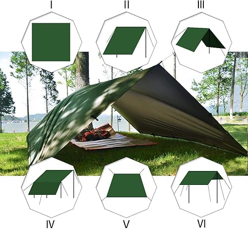 Miniatura 5 de KALINCO Lona impermeable para camping, hamaca para tienda de campaña, mosca de lluvia, 10 x 10 pies, 10 x 15 pies, lona ligera multifuncional para