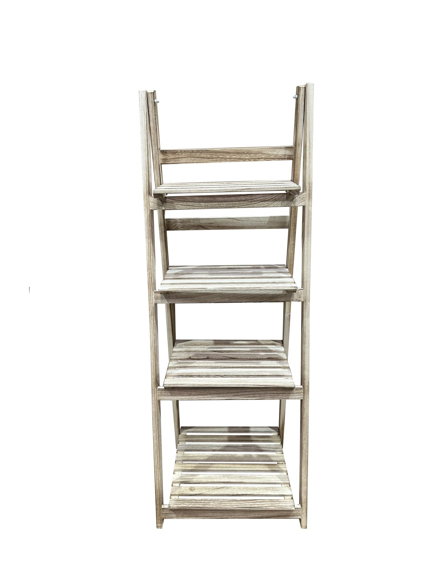 Estantería para Plantas, Interior y Balcón, Soporte Flores, Escalera de 4 peldaños Plegable de Madera (Natural)