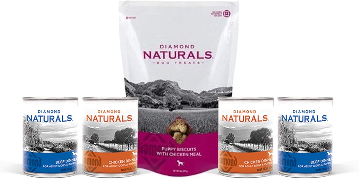 Diamond Natural Canned Wet Dog Food and Natural Dog Treats with Chicken Flavor - Set of 2 Cans Chicken Dinner, 2 Cans Beef Dinner for…