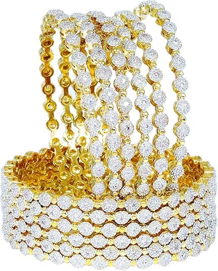 Sukh Collection Jewellery Indian Bollywood Gold Plated American Diamond Zircon Made 12 Pcs Bangle Bracelets Traditional Women Wedding Bridal Fashionable Beautiful Bridal Jewelry