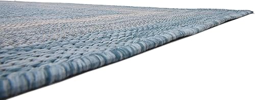Vista 487 de Unique Loom - Colección Outdoor Border - Tapete para exteriores de borde suave - 5 pies 3 pulgadas x 8 pies, rectangular, azul/marfil azu/marfil