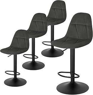 Lestarain Modern Bar Stools Set of 4, Kitchen Stools Height Adjustable Bar Chairs with Metal Base, 360° Swivel Barstools Ergonomic Chairs Velvet, Seat Height 60-81cm, Dark Grey, LBAI64001-4-UK