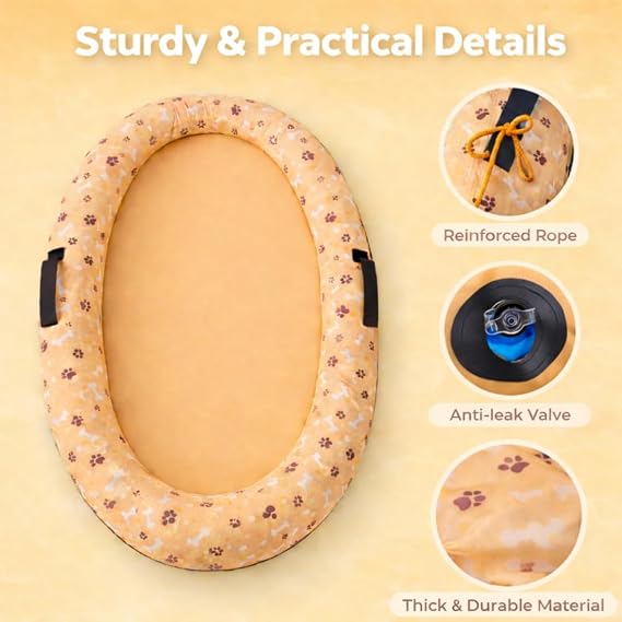 Dog Pool Float with Rope, 55 x 35 Inflatable Dog Floatie for Small Medium Large Dogs, for Pool and Beach Summer 80 LB