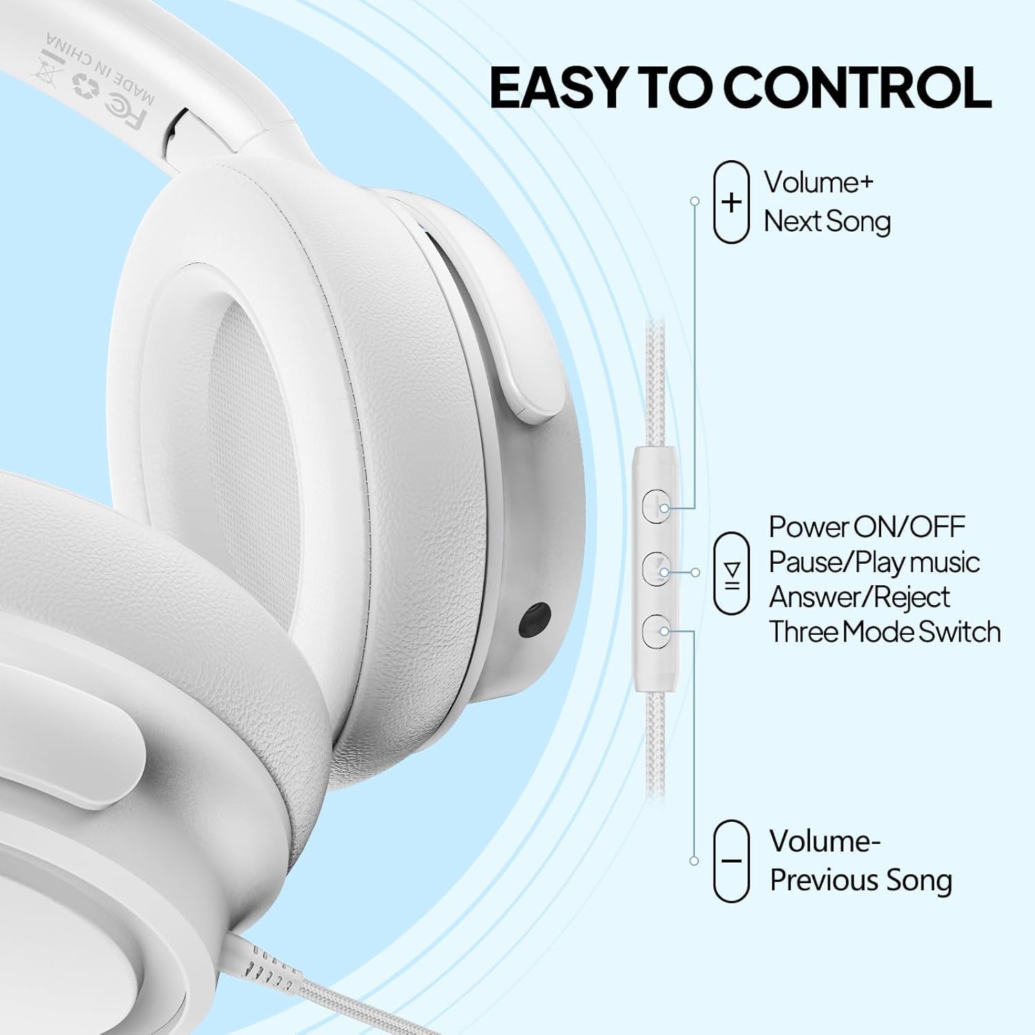 ADOOPE Wired Over-Ear Headphones with USB C Connector, Hi-Fi Stereo Sound, Noise-Isolating Ear Cups, Comfortable Fit for USB C Devices (with Bag, White)