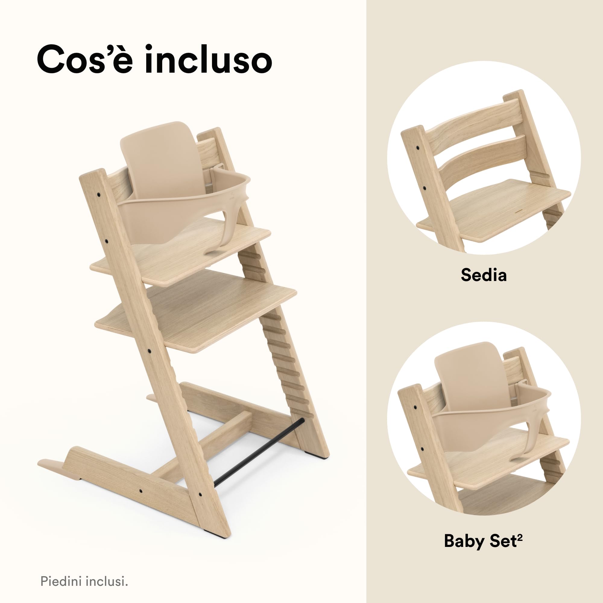 Seggiolone Tripp Trapp di Stokke, Oak Natural - Include Sedia + Baby Set 2 per bambini tra 6-36 mesi - Regolabile, Ergonomico e Facile da pulire