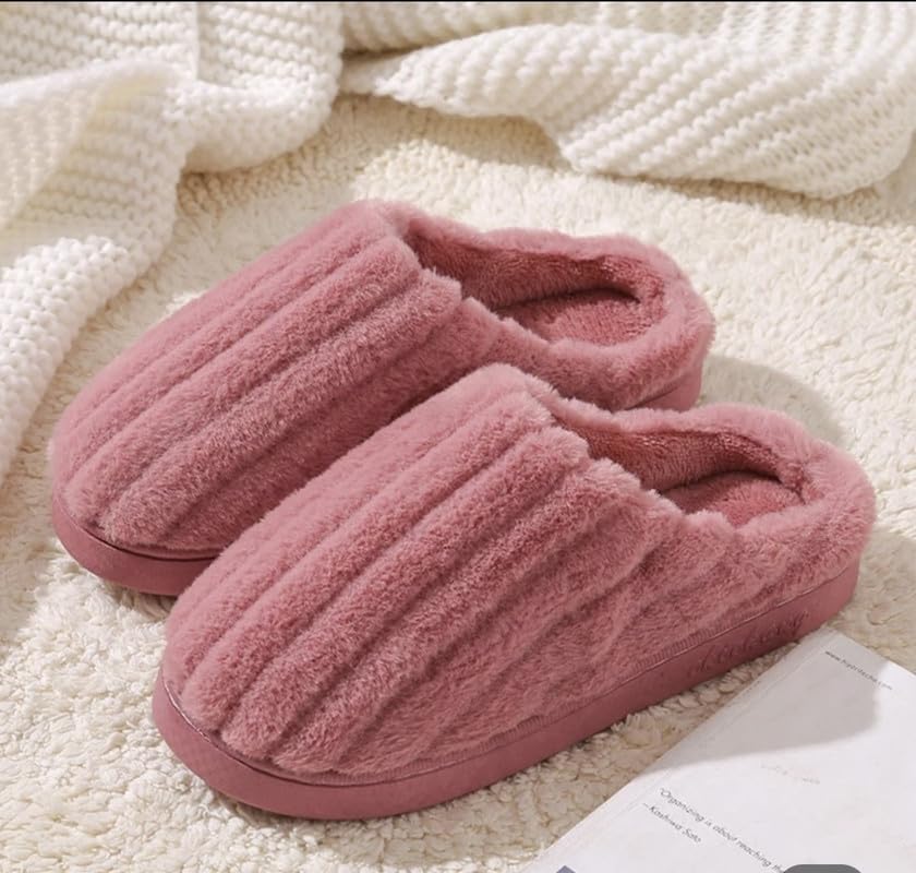Image of Unisex Winter Flip Flop Slipper for Men and Women Soft Faux Fur Slip On Indoor Home Slides Slipper for Bedroom Sandals