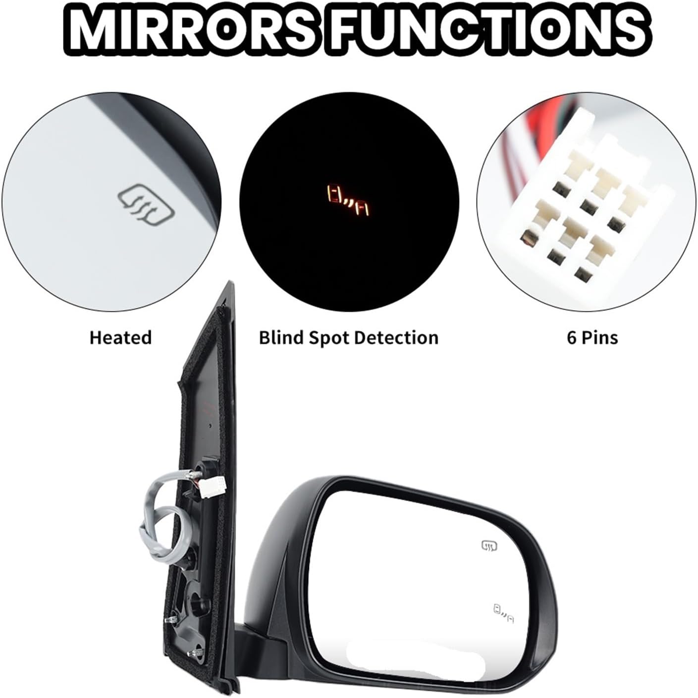 6Pins Rearview Mirror Assembly Compatible For Toyota Sienna 2013 2014 2015-2017 Manual Folding Blind Spot Light Side Car Accessories(1 pair)