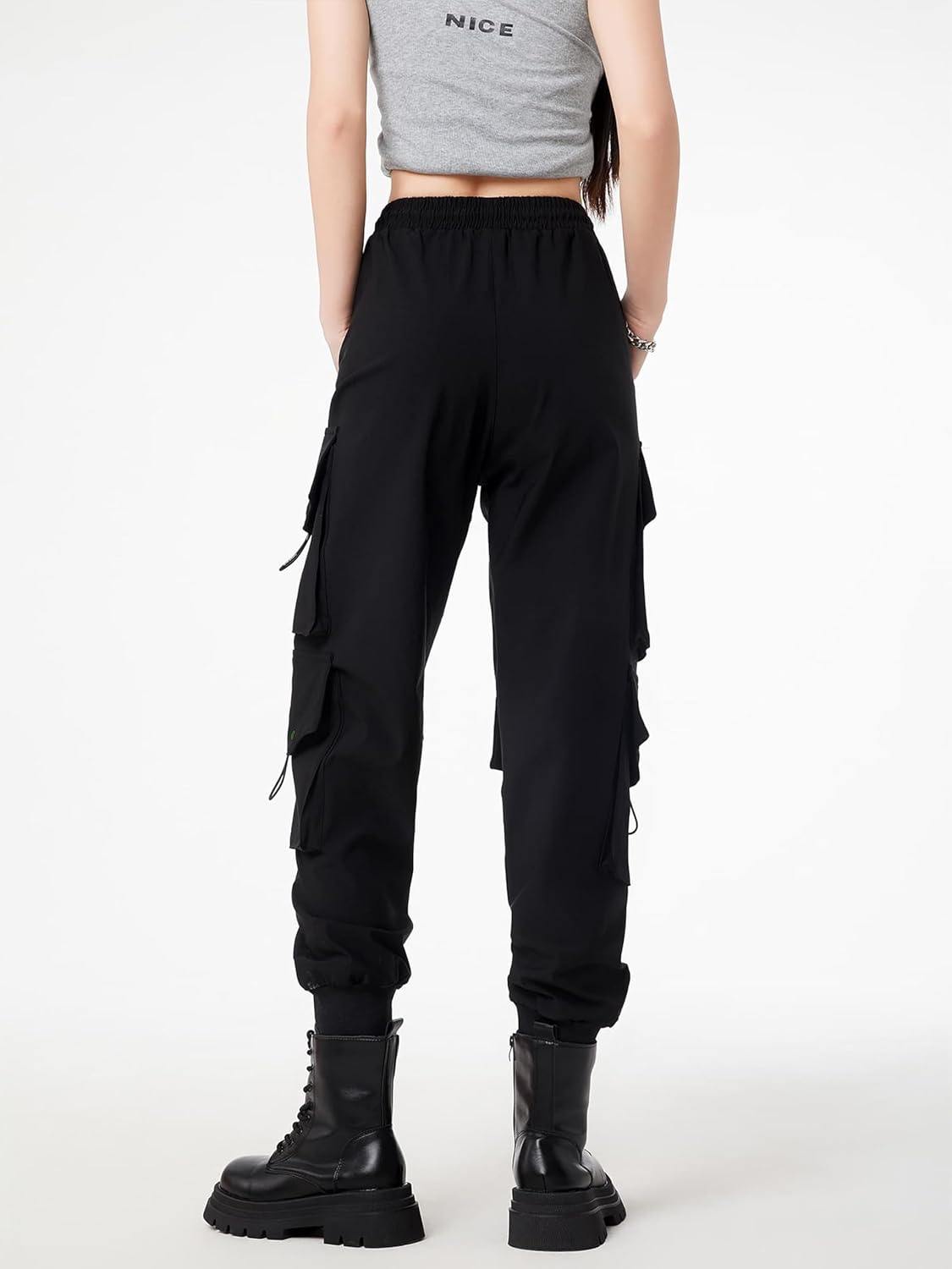 CLOAKA Cargo Pants Women Gothic Y2K High Waist Adjustable with Pockets Drawstring Street Techwear Jogger Sweatpants - Image 7