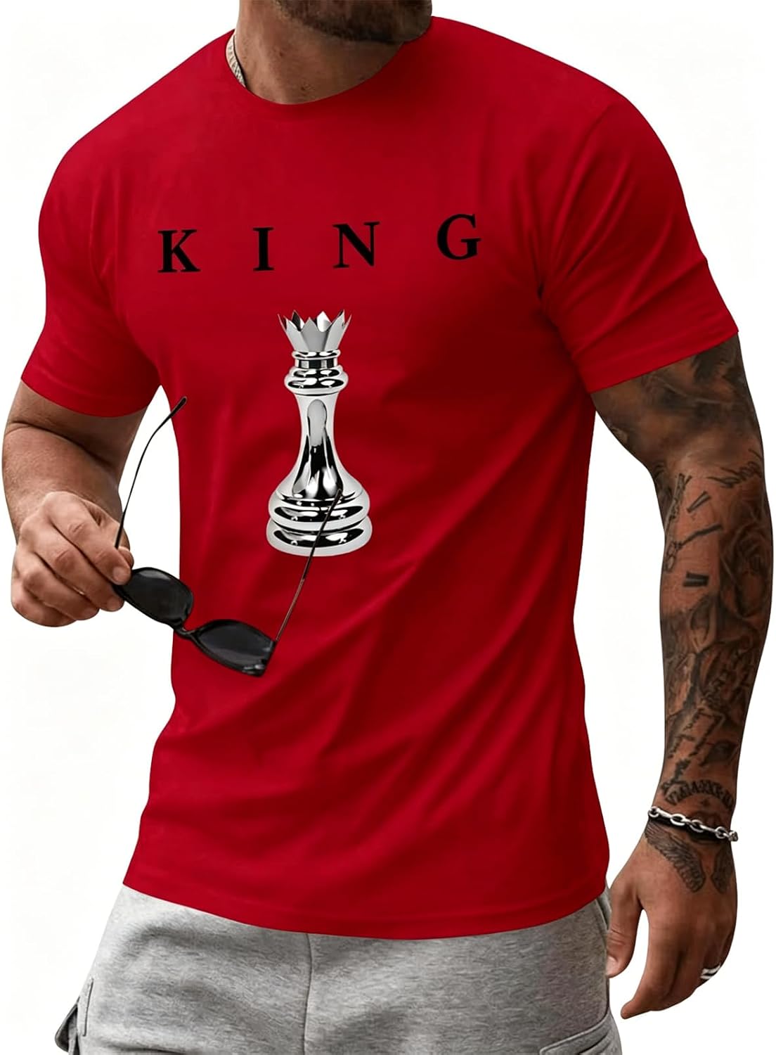 Mens Graphic Tee Short Sleeve Chess King Shirt Summer Casual Streetwear Urban Letter T-Shirt