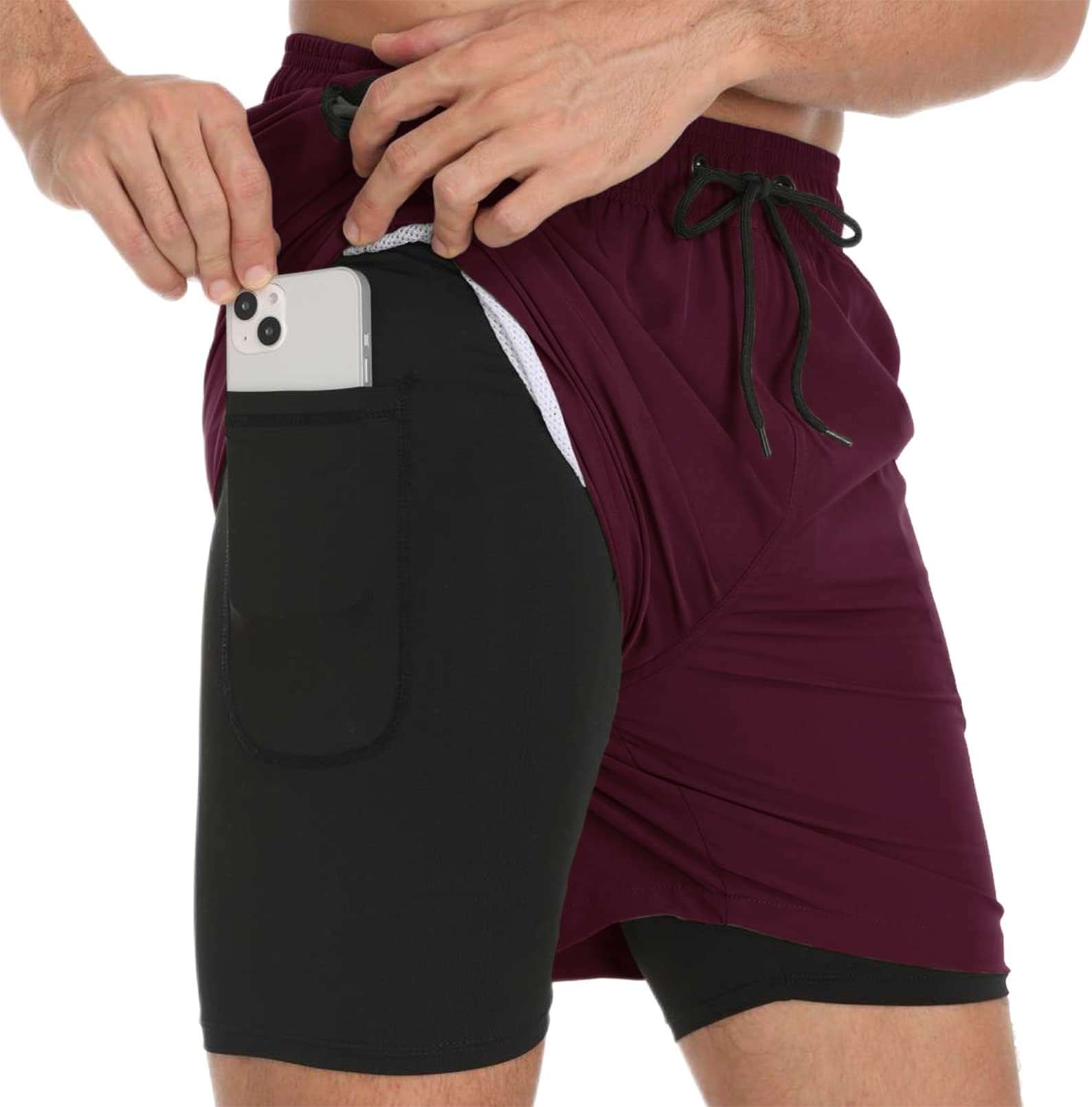 Aisprts Swimming Shorts Men Swimming Trunks with Compression Liner 2 in 1 Quick Dry Stretchy Mens Swim Shorts Board Shorts Beach Shorts with 2 Zipper Pockets