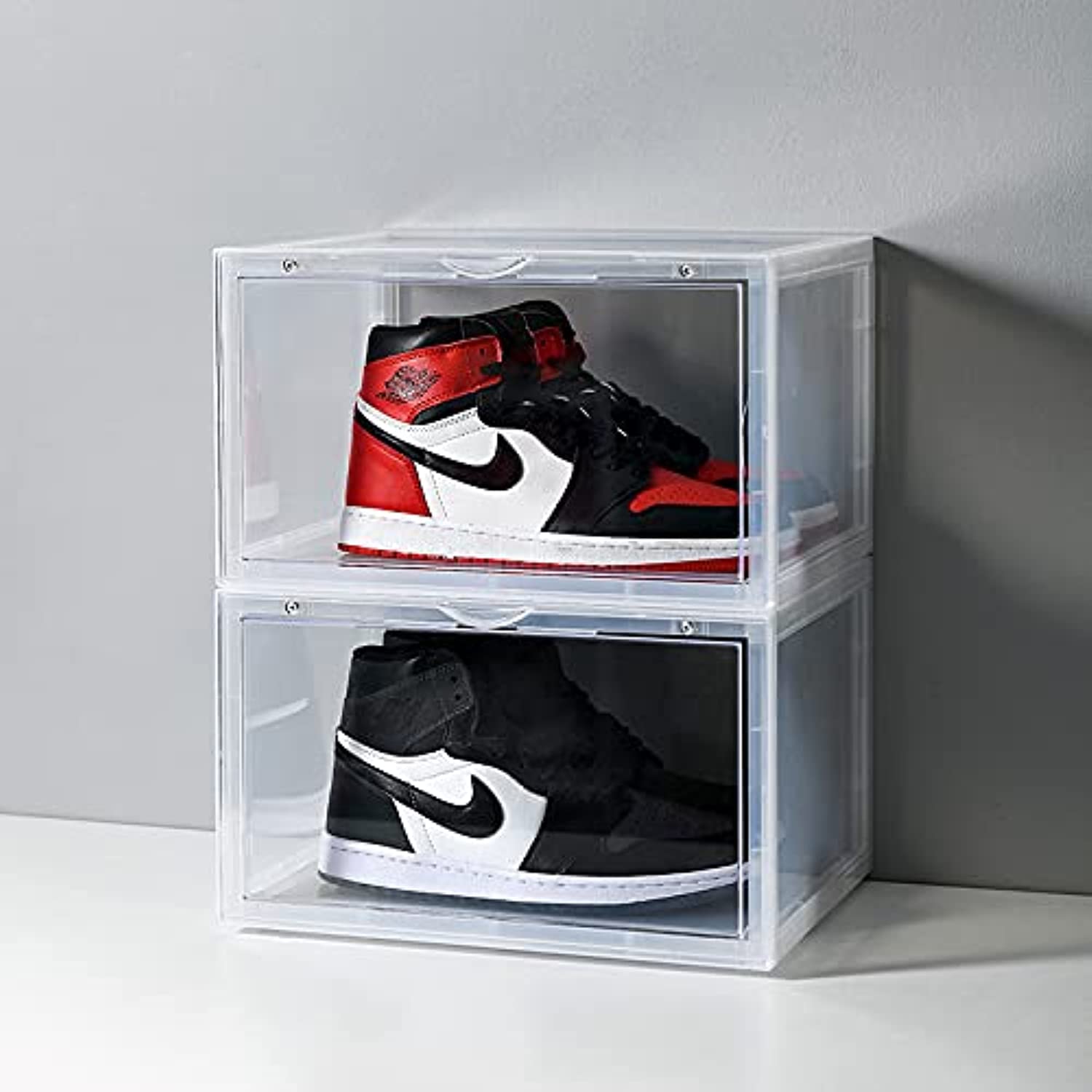 Shoe Box Premium Shoe Box 2 Pack - Side Open with Magnetic door, Transparent, Plastic Storage Box (2 Pack Side Open, Clear)